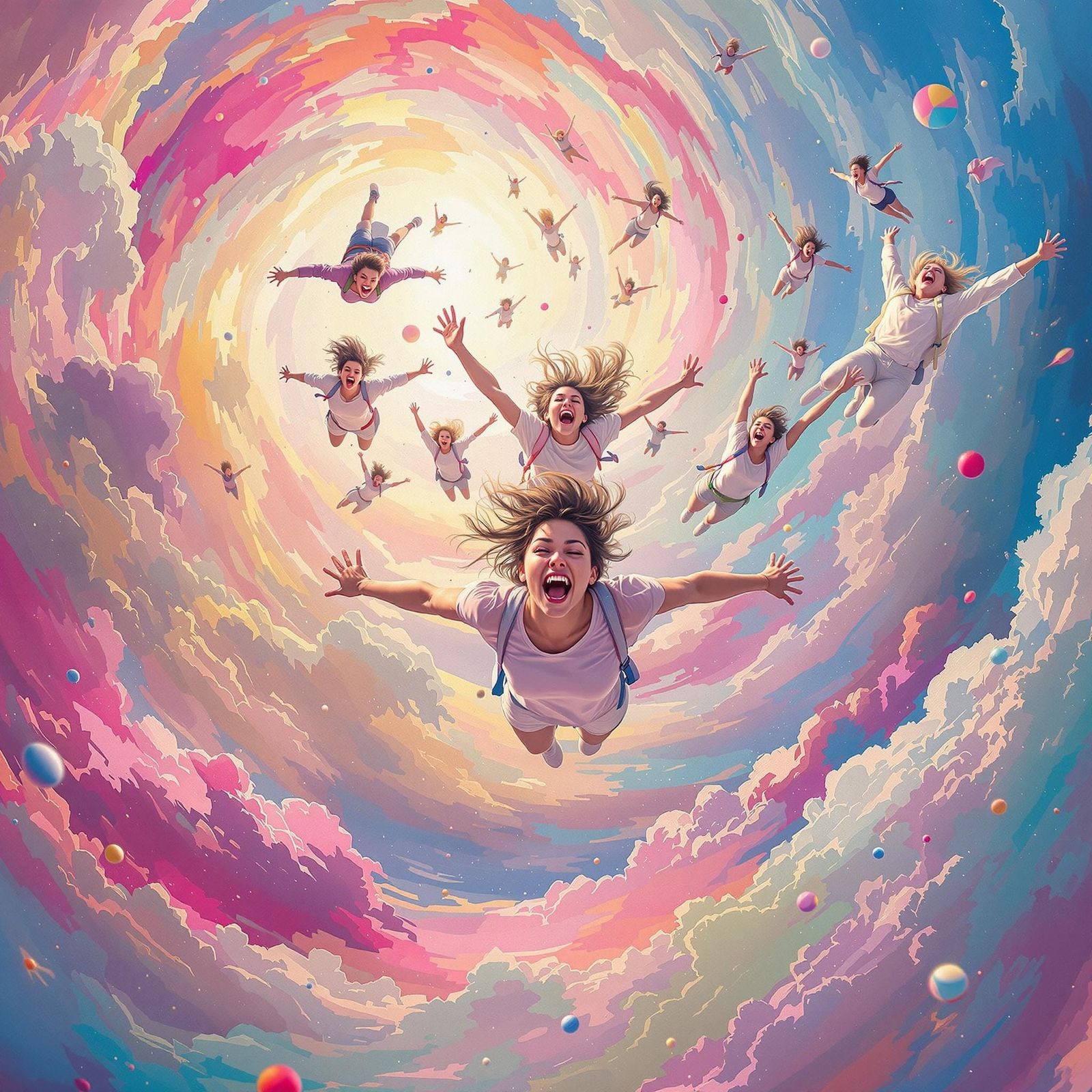 Joyful Flight in Hyperrealistic Surreal Landscape