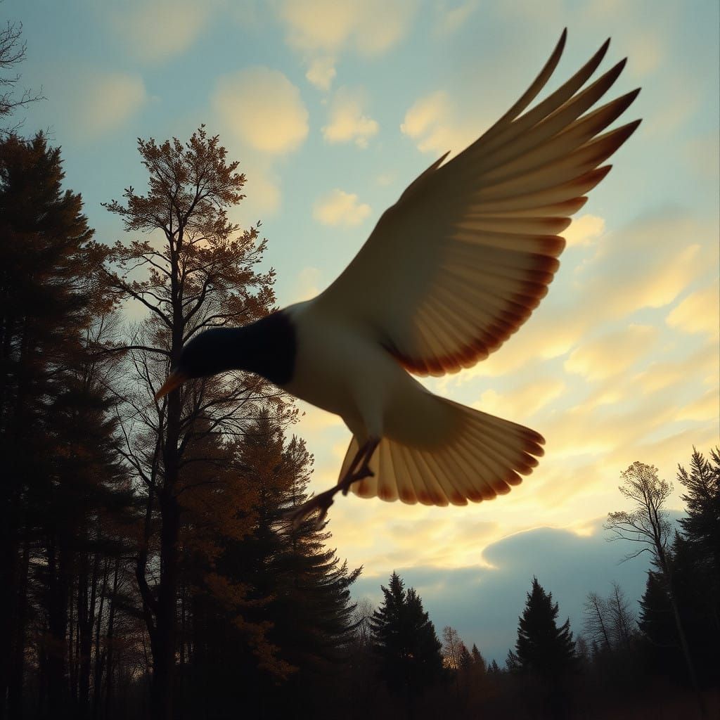 Wild Goose in Autumn Landscape