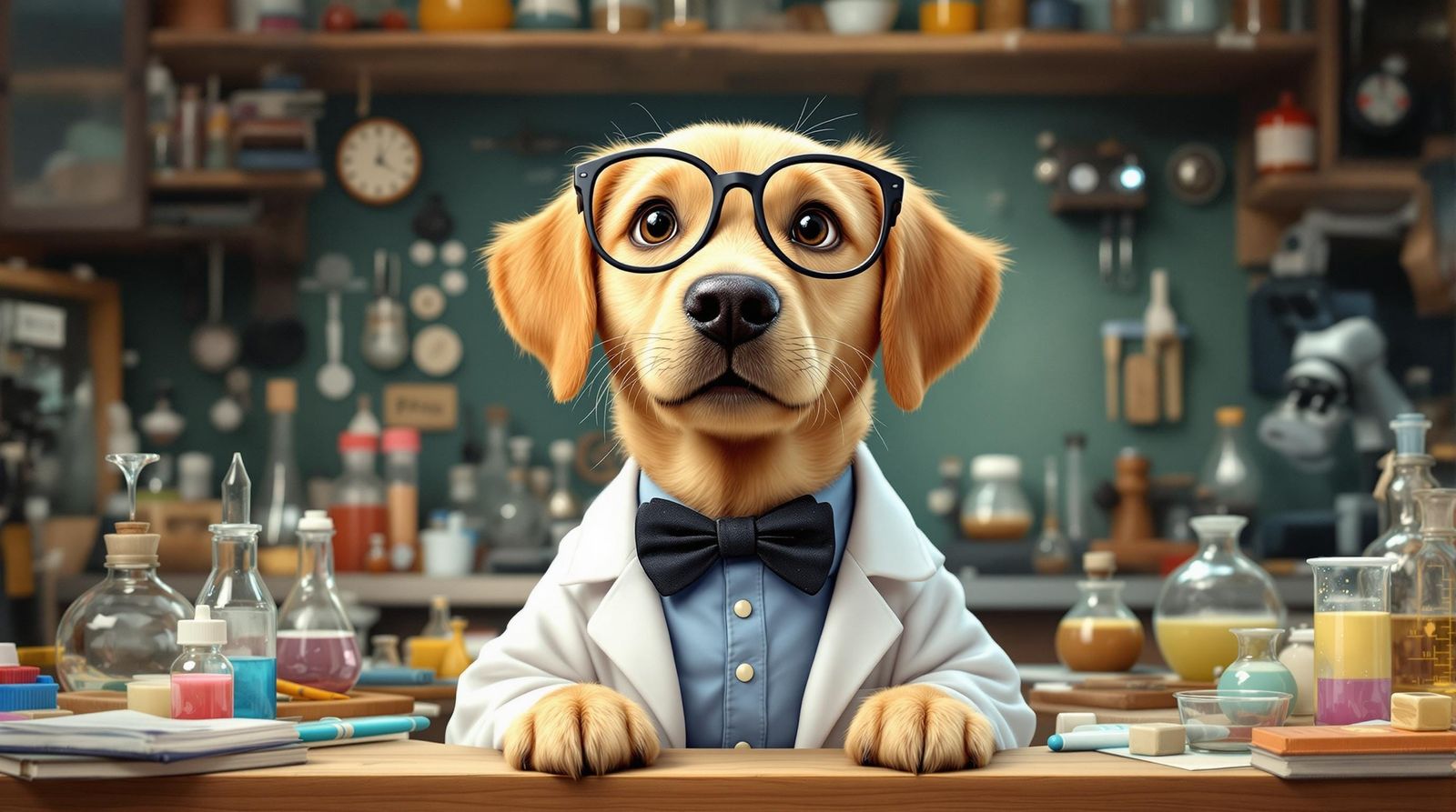 Labrador Scientist in a Lab Coat