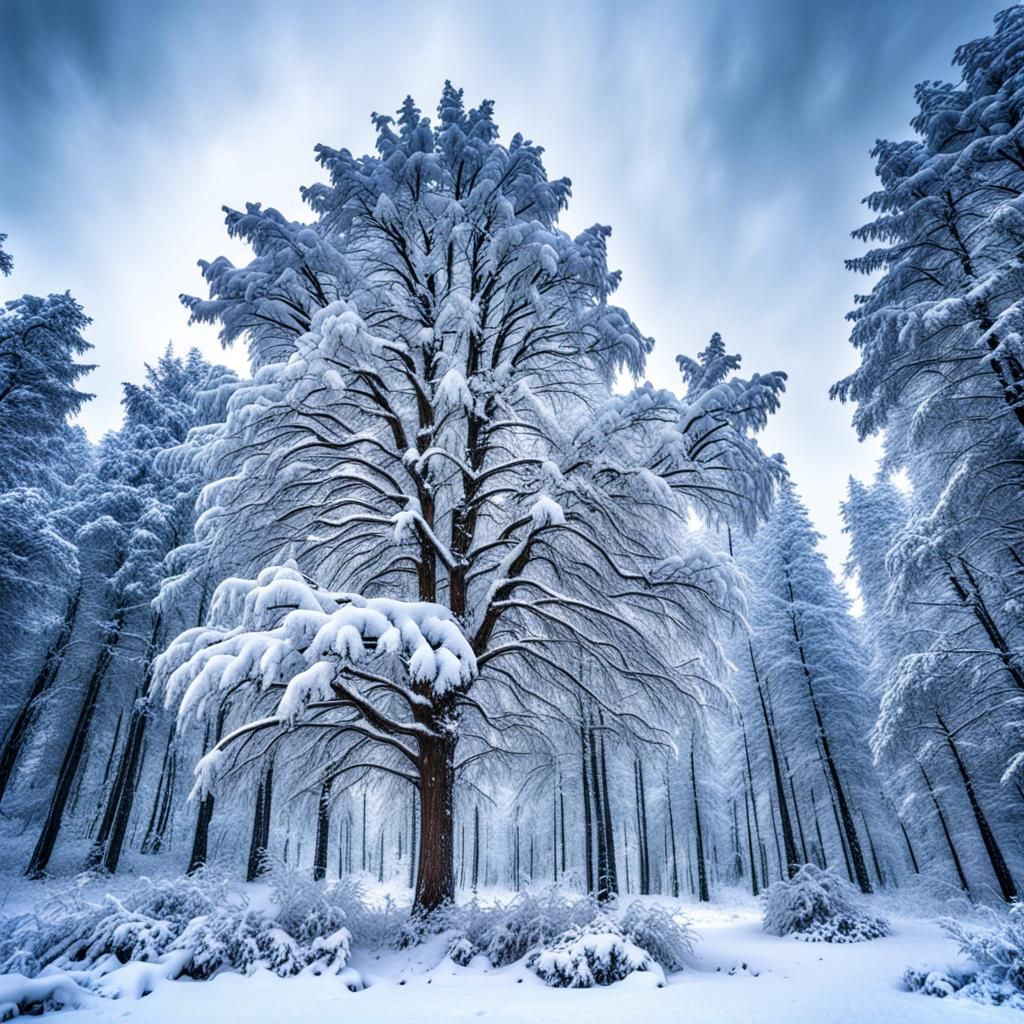 Frozen Forest: Hyperrealistic Snow-Covered Trees