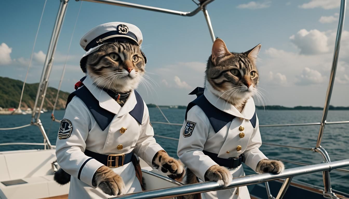 Anthropomorphic Cats Piloting a Catamaran: Cinematic Film St...