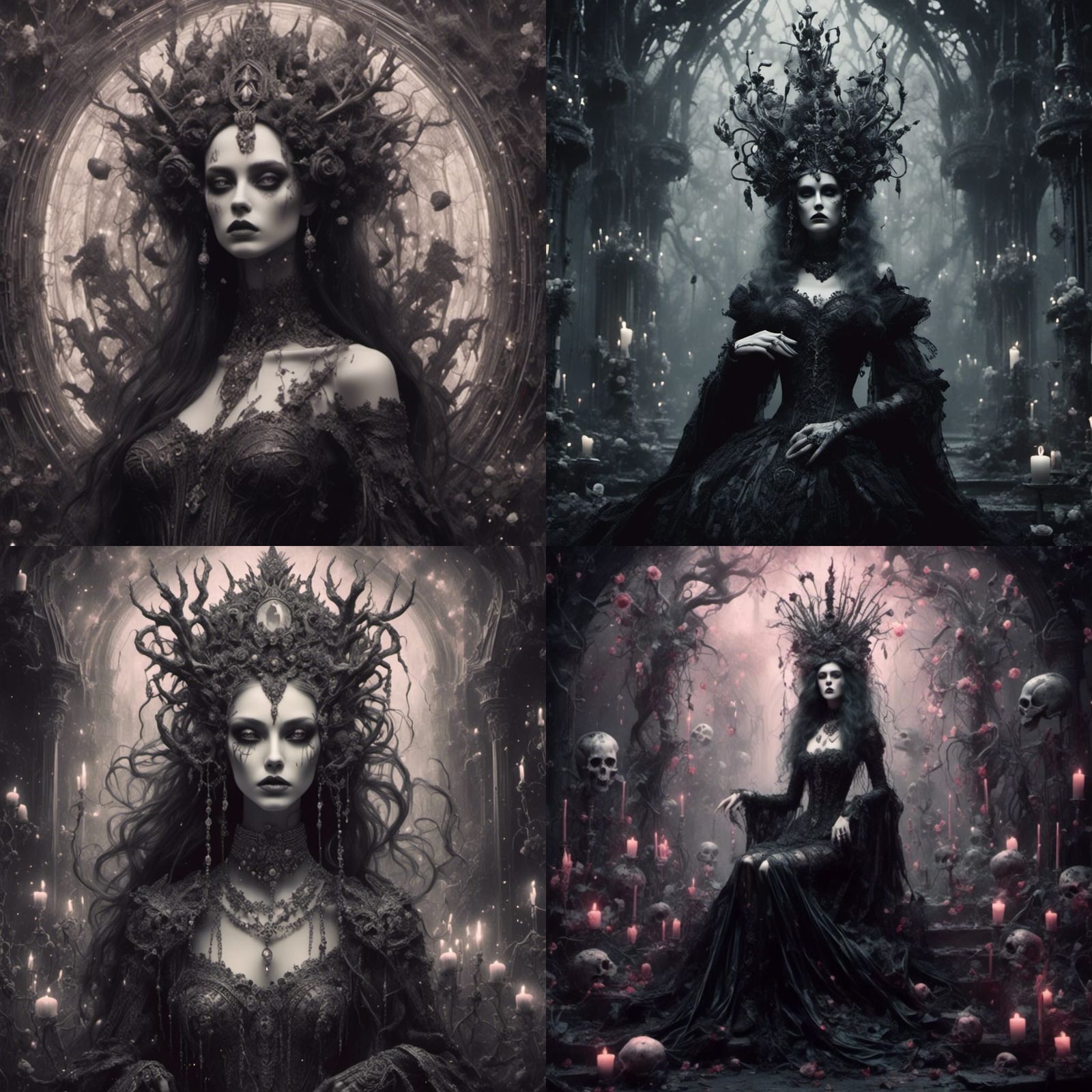 Mysterious Gothic Empress Tarot Card in Surreal Pencil Sketc...