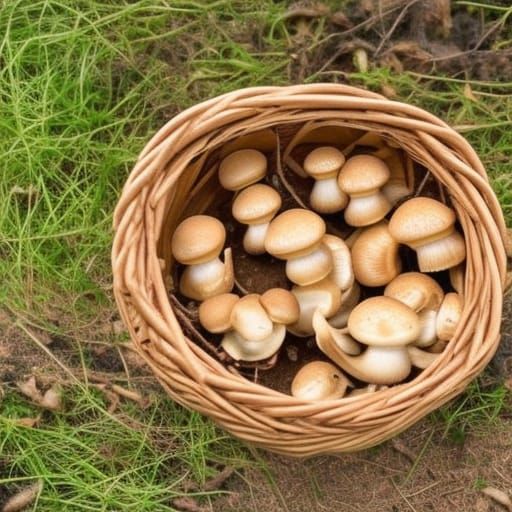 Mushrooms Sprouting in Woven Basket