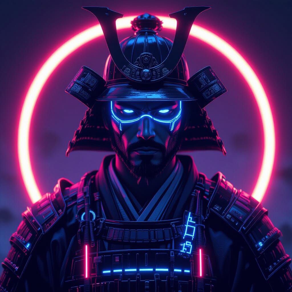 Cyberpunk Samurai Portrait with Neon Lighting
