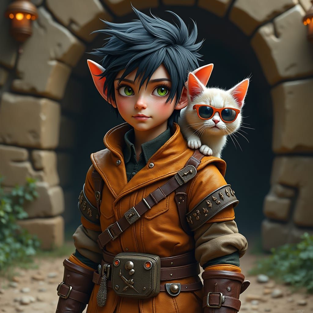 Gnome Artificer and Cat at Dungeon Entrance