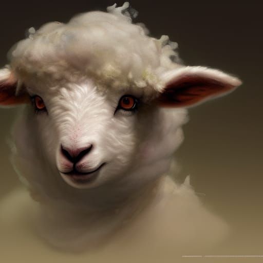 Fluffy Lamb Portrait in Hyperdetailed Triadic Colors