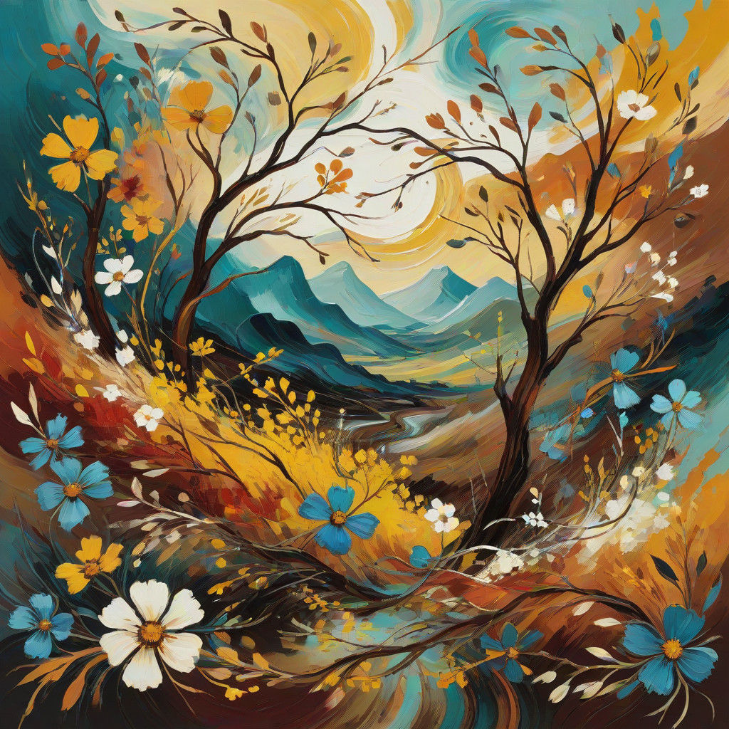Vibrant Earth Tones Dance in Whirling Landscape