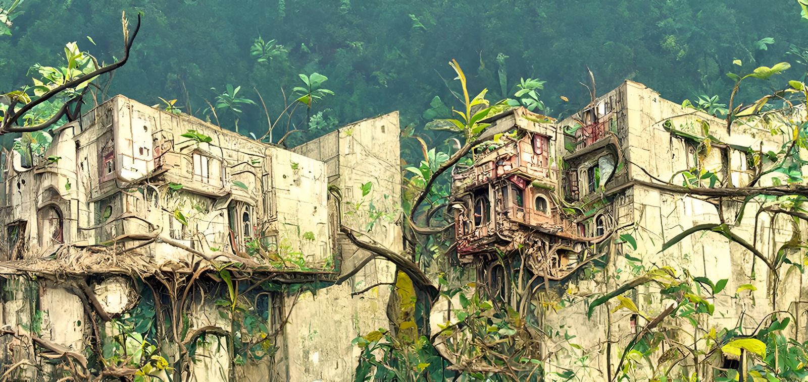 Jungle Houses: Post-Apocalyptic Fantasy Illustration