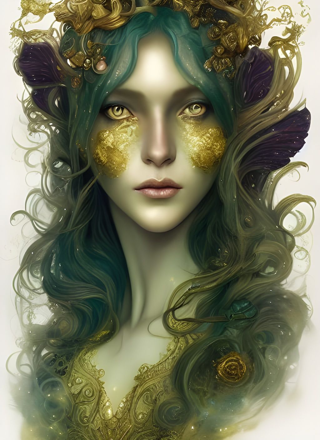 Gold and Green Witches Portrait in Fantasy Art Style
