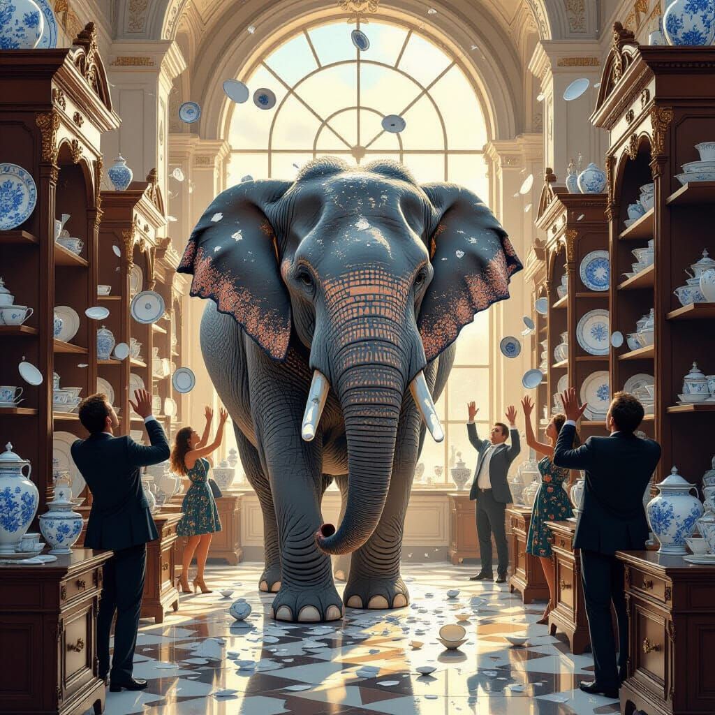 Elephant in Porcelain Shop Digital Painting