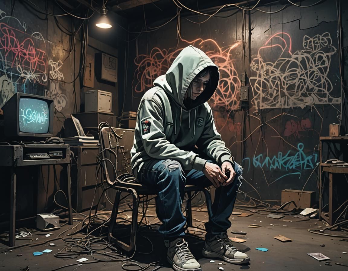 Dystopian Figure in Industrial Decay: Gothic Digital Art