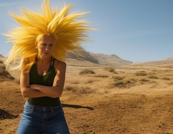 Photorealistic Super Saiyan Female in Dynamic Combat