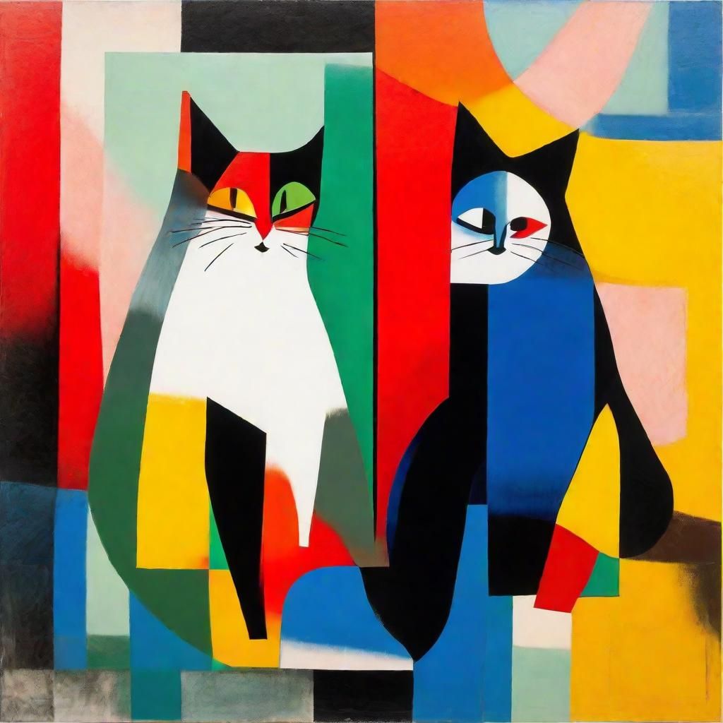 Cubist Cats on Colorful Minimalist Background