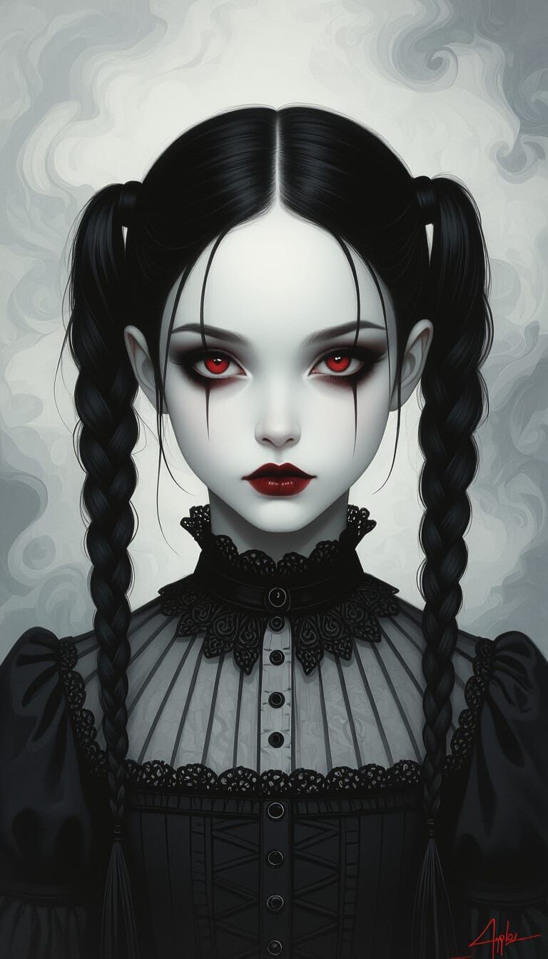 Ethereal Teenage Girl with Dark Red Eyes