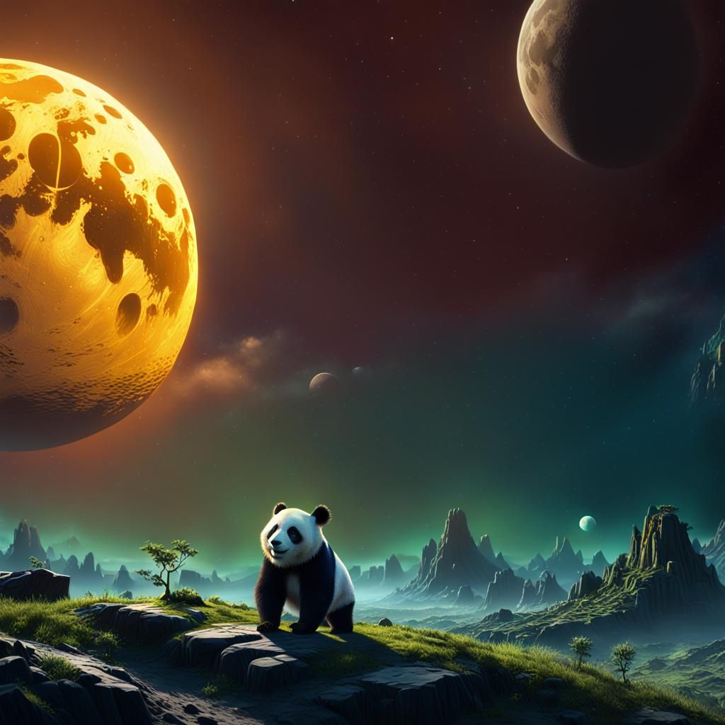 Panda Walks on Moon with Earth View in 4K