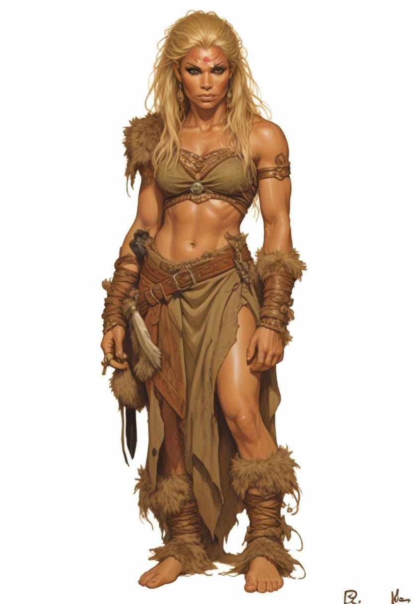 Cavewoman in Heroic Fantasy Style