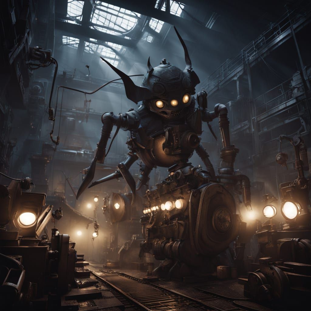 Gothic Industrial Gremlins Tearing Apart a Machine