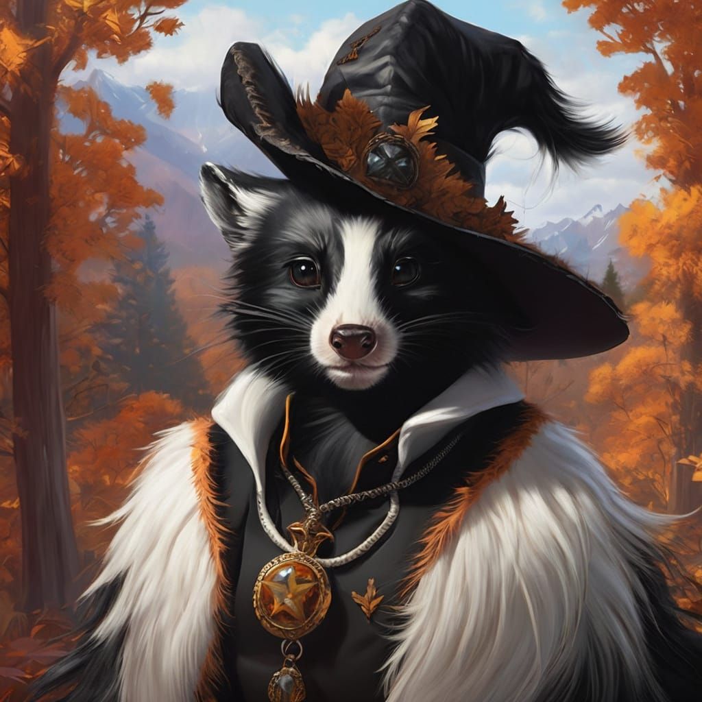 Adventurous skunk on an autumn day