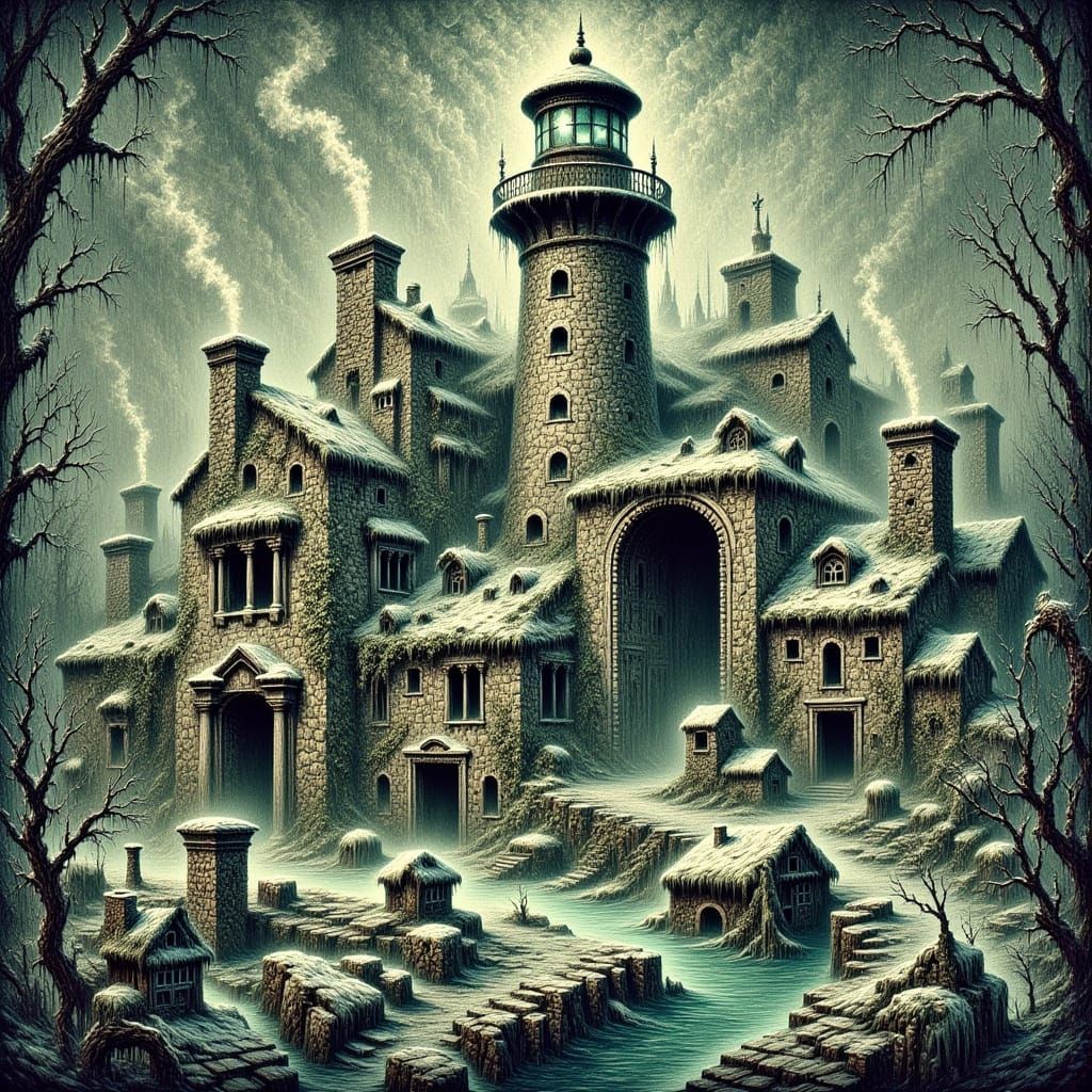 Mysterious Lighthouse in Folk-Art Wonderland