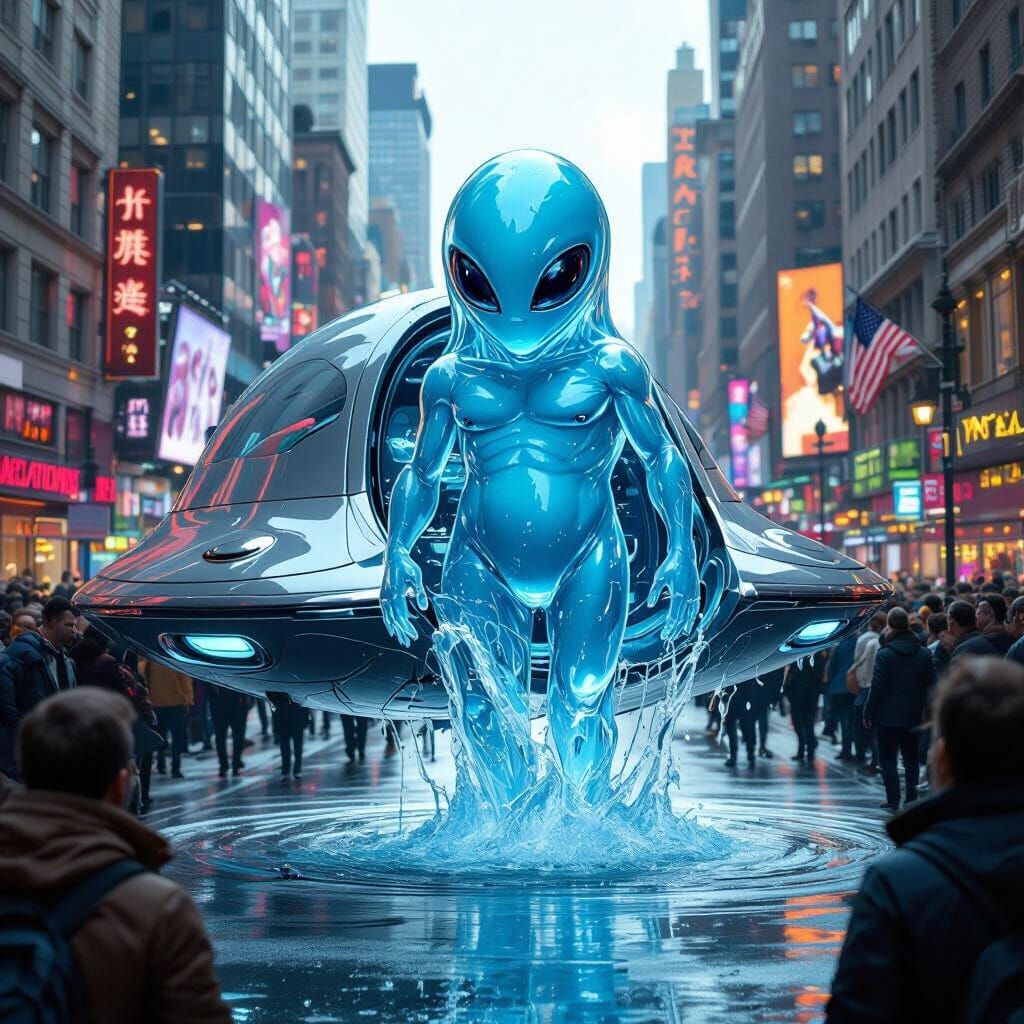 Water Alien Lands Spaceship in NYC