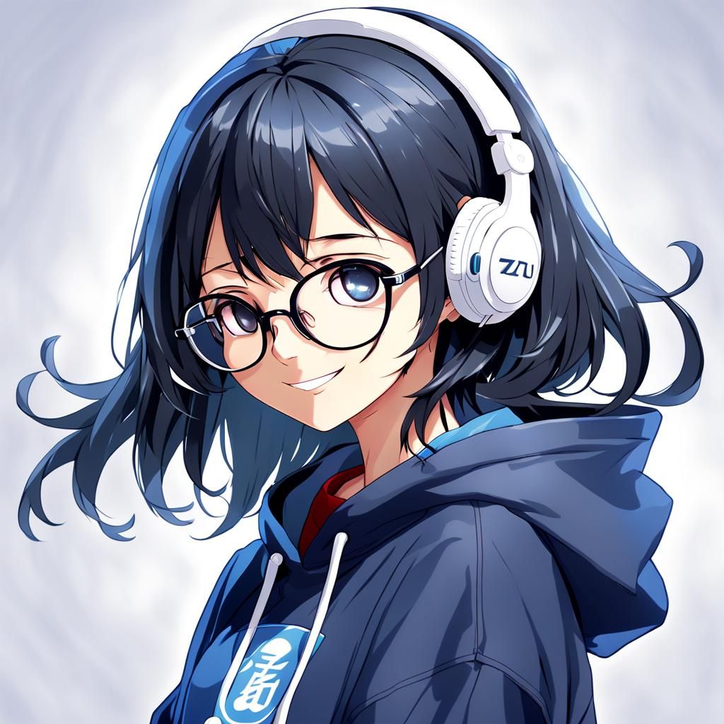 Anime Girl in Hoodie Smiling at Viewer