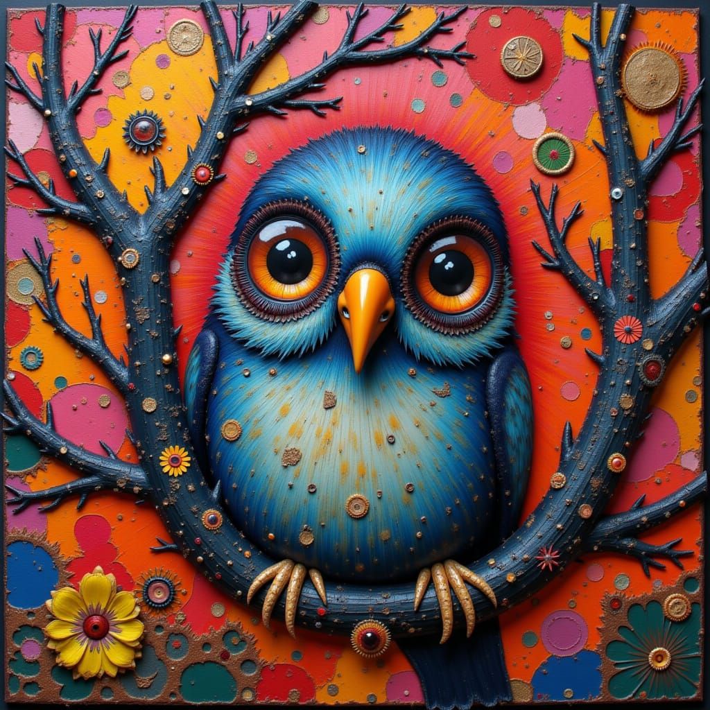 A beautiful bird<lora:kak-strangecollage:1.0> with pretty ey...