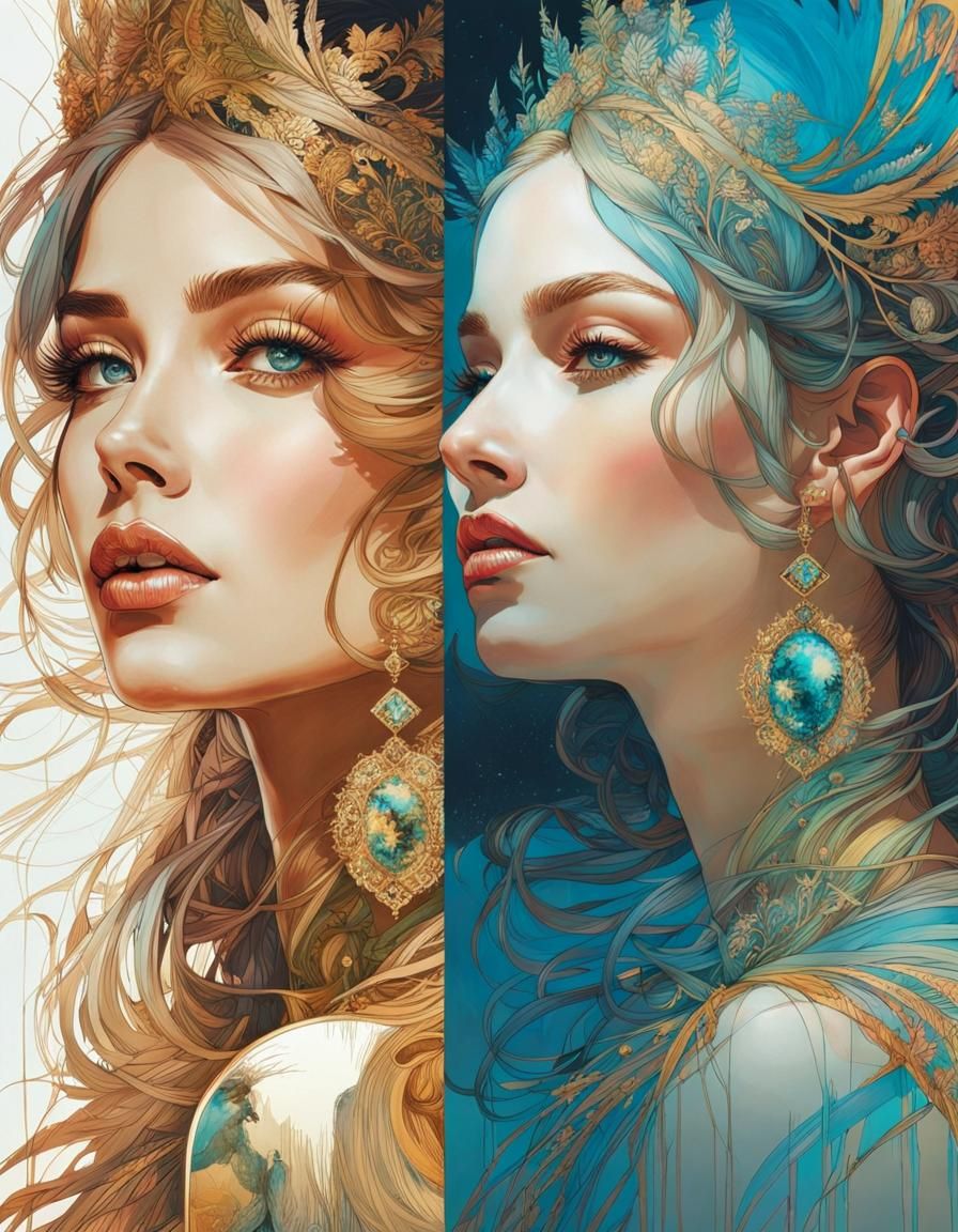 Stunning Woman Mirror Image in Golden Ratio Style