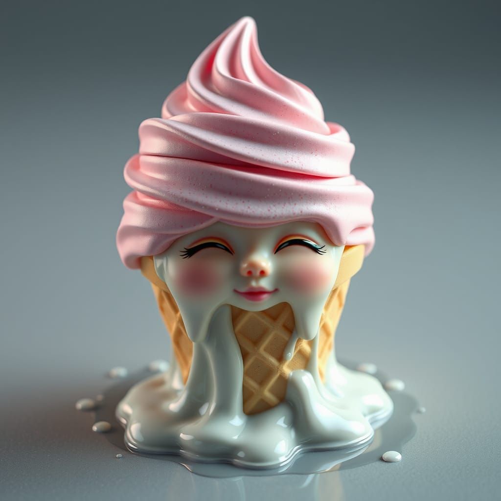 Serene Anime Ice Cream Cone with Intricate Details