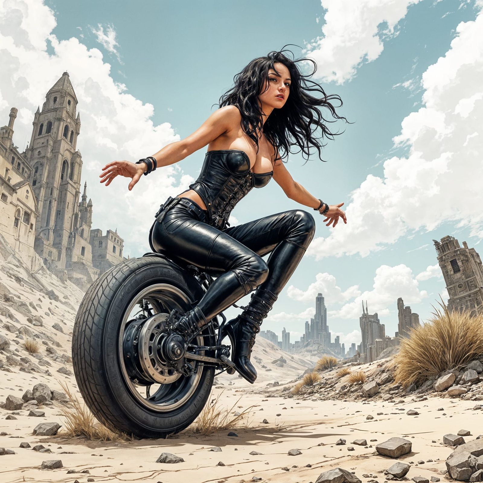 Woman Rides Monowheel in Post-Apocalyptic Comic