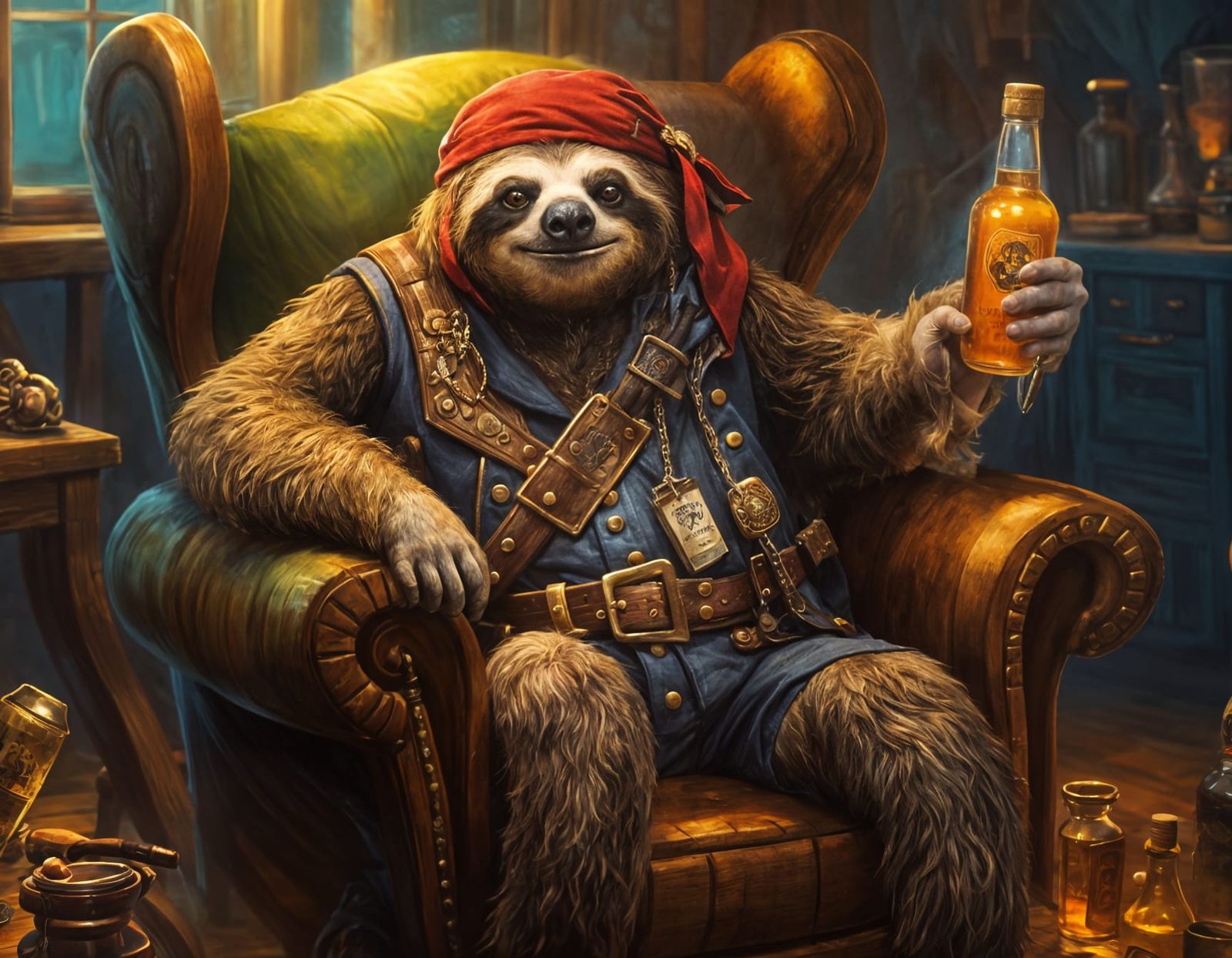 Drunken Pirate Sloth in Smokey Bar