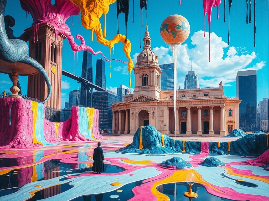 Surreal Cityscape Melts in a Vibrant, Dreamlike Flux
