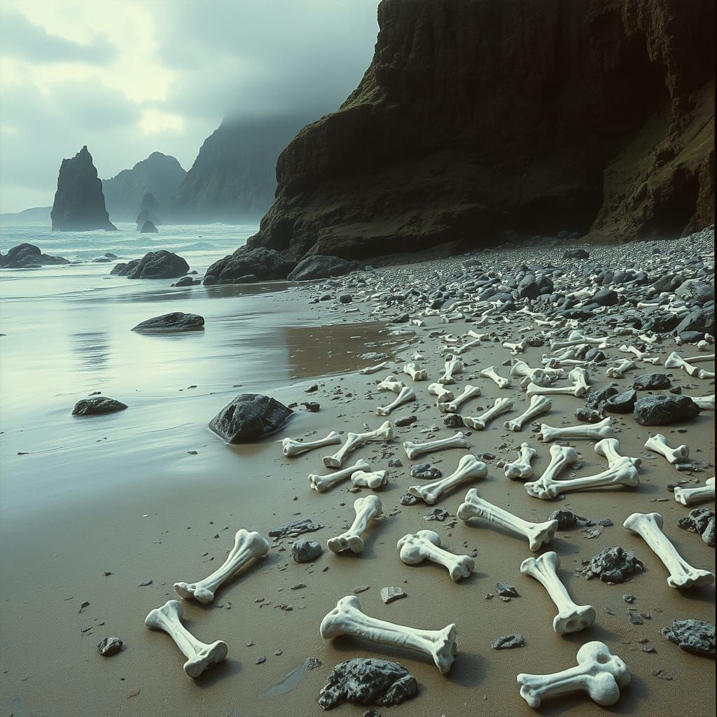 Surreal Coastal Beach Scene in Dark Surrealist Style