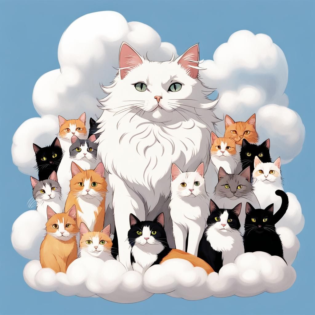 Cloud Bursting with Cats: A Whimsical Scene
