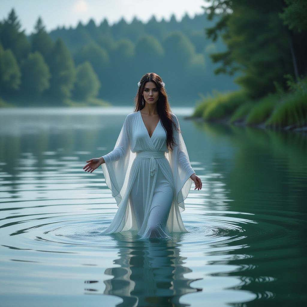 Water Spirit Forms Human Shape Emerging from Lake