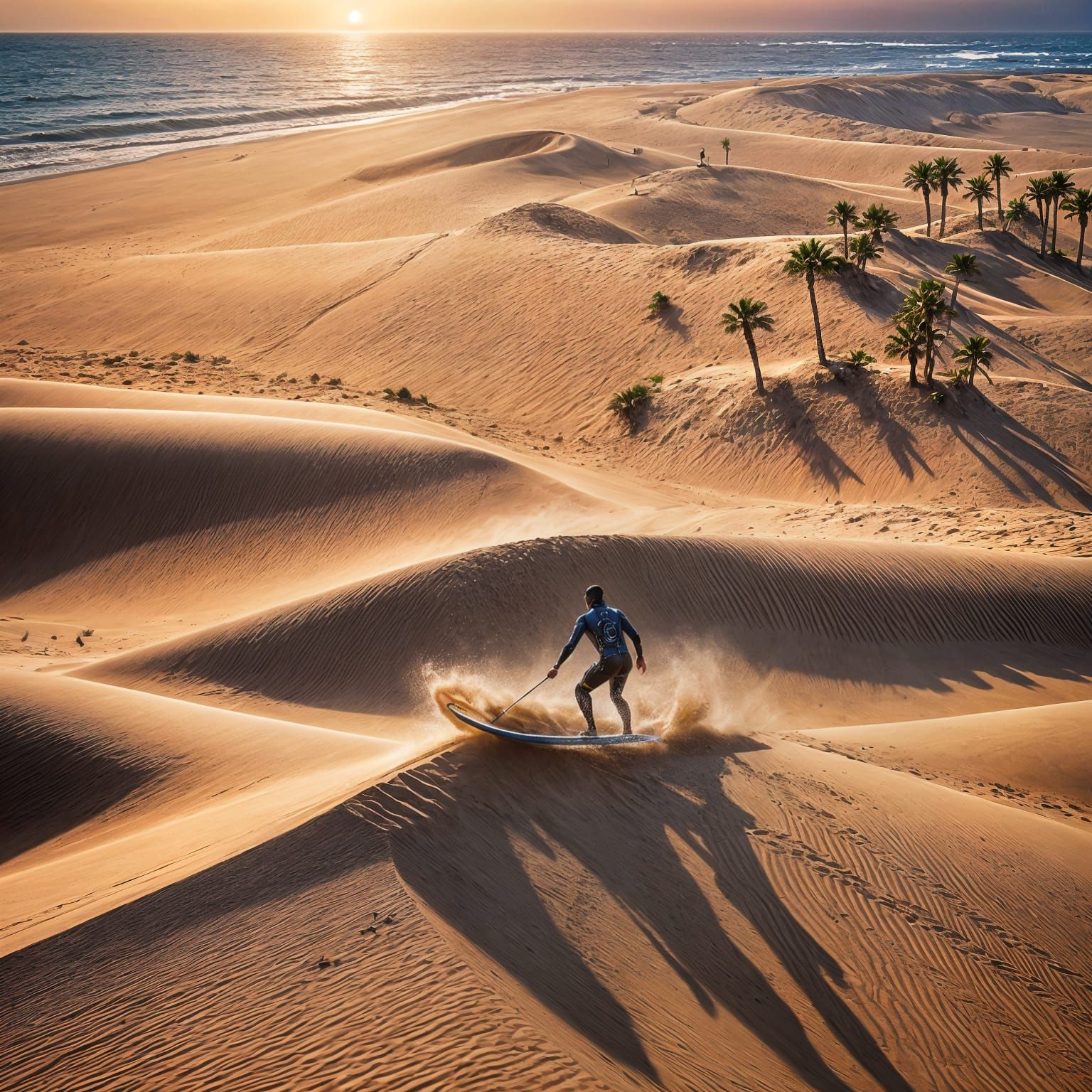 Sand Surfer in Egypt: Matte Painting Sunset