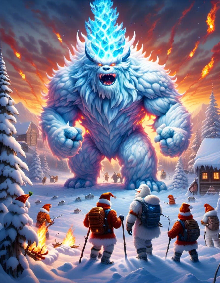 Festive Abominable Snow Monster Christmas Pop Art