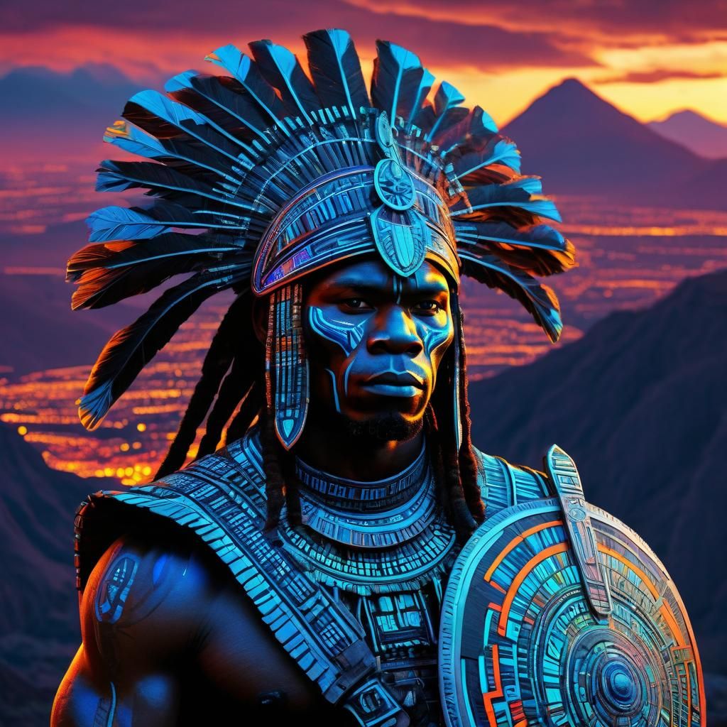 African Warrior Chaka Zulu in Blacklight Art