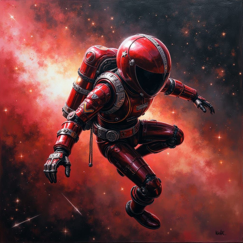 Retro Space Android Hero in Impasto Oil Painting