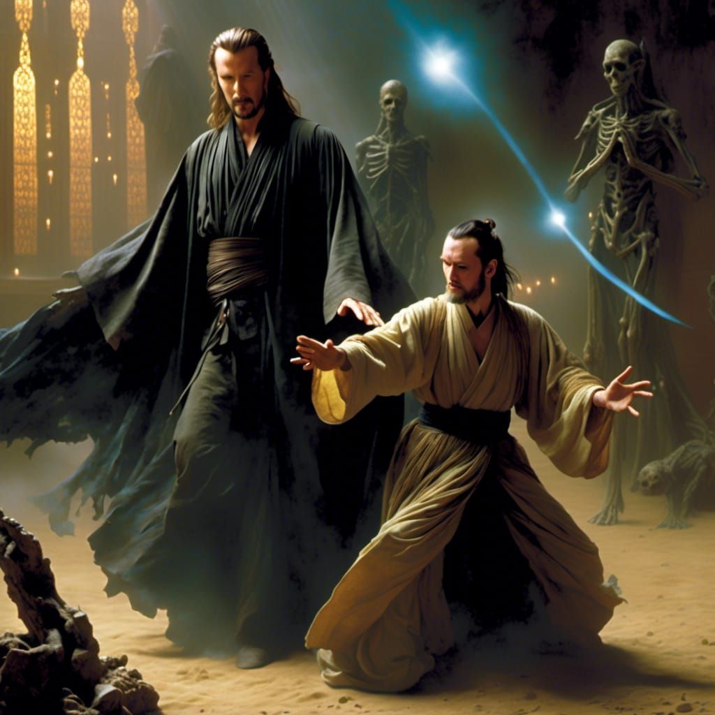 Qui-Gon Jinn Haunted by a Jin in Hyperreal Style