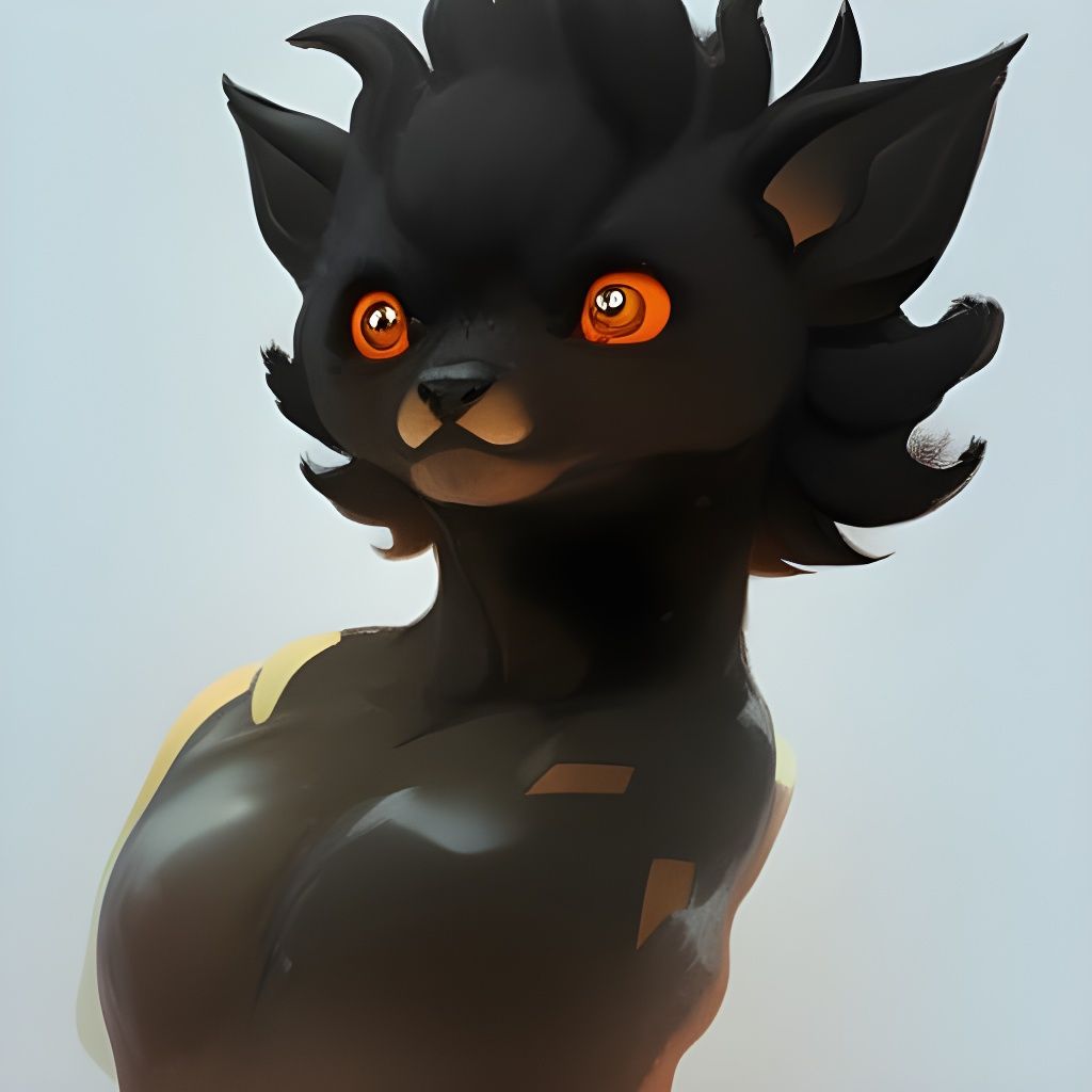 Detailed Portrait of a Black Kitsune in Art Nouveau Style