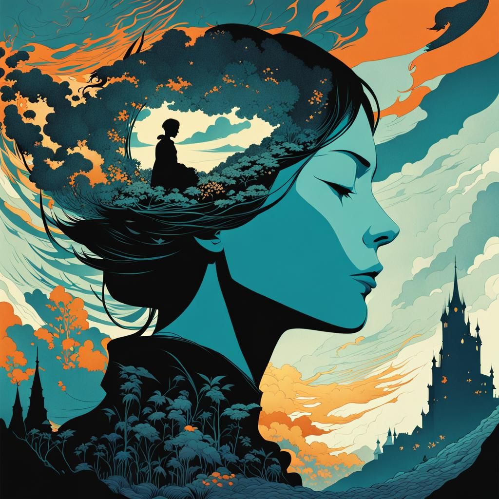 Dreamcore Fantasy Face in Double Exposure Effect