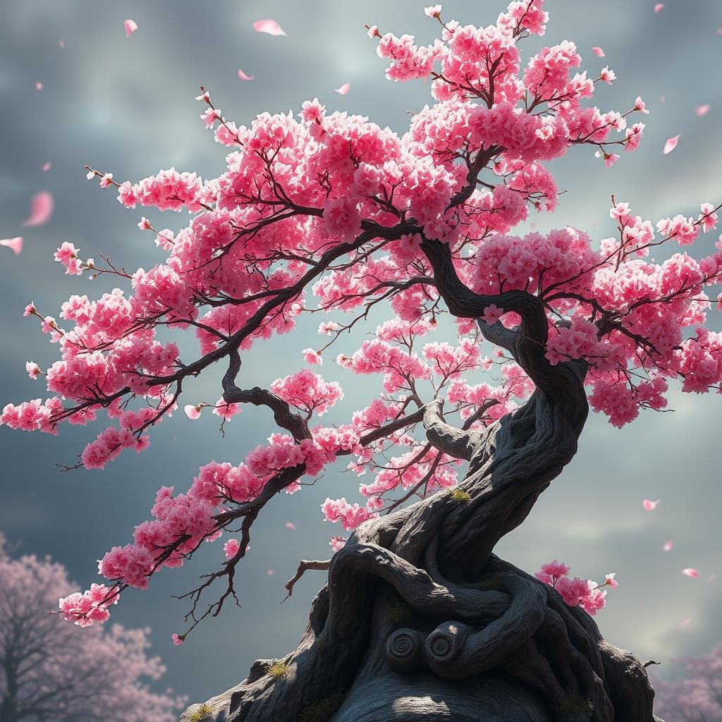 Weeping Cherry Blossom Bonsai in Digital Matte Painting