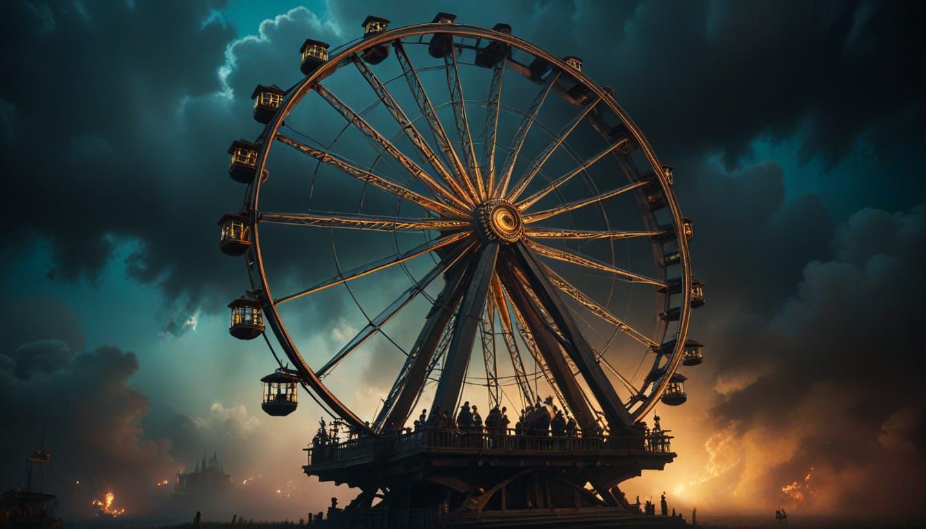Cinematic Film Still of a Majestic Wheel in a Hazy Atmospher...