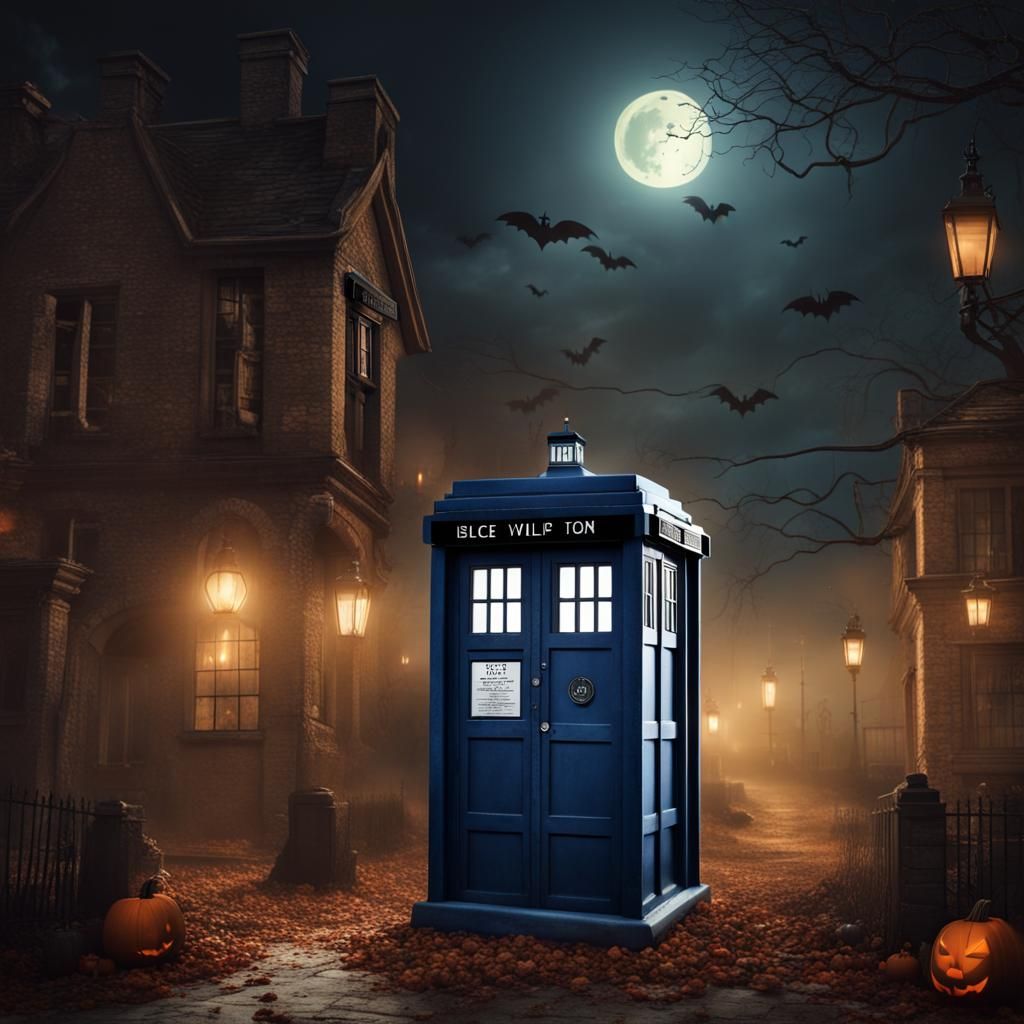TARDIS in Creepy Town on Halloween Night