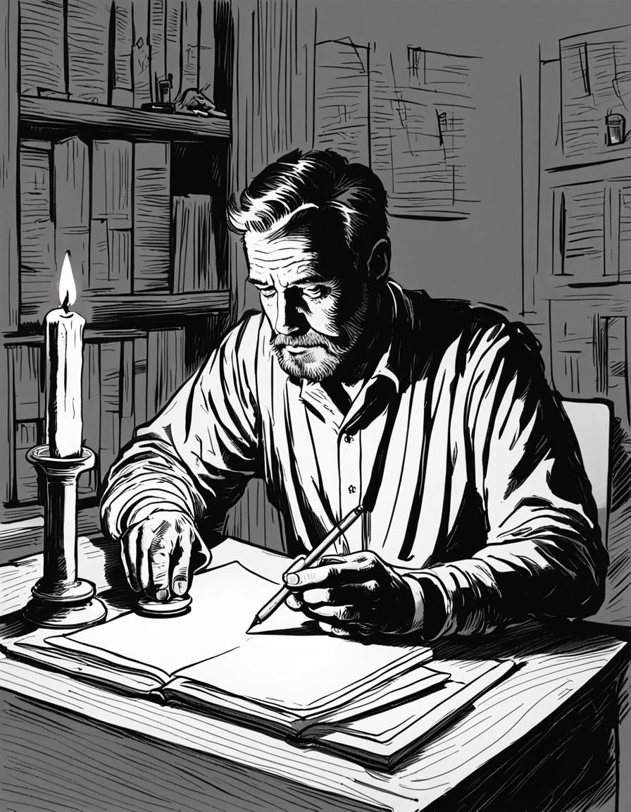 Man Drawing by Candlelight at His Desk