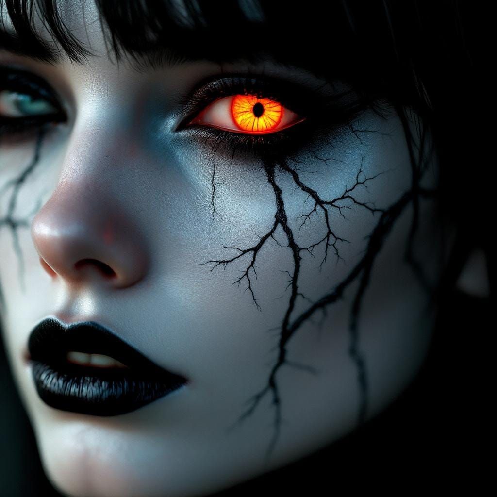 Gothic Horror Portrait with Glowing Eye, Hyperrealistic Digi...