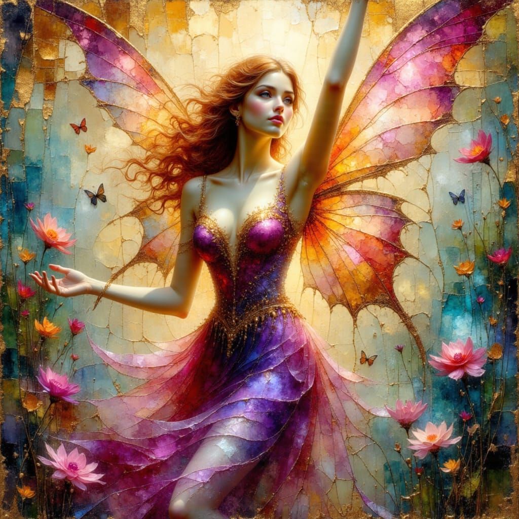 Beautiful Fairy Dancing in Grove as Impasto Painting