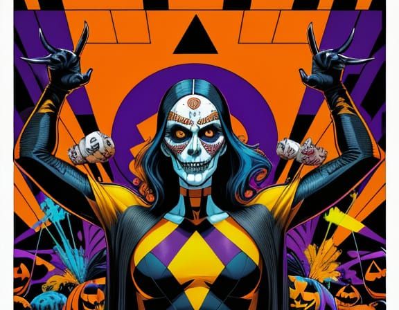 Halloween Pop Art Screen Print in Triadic Colors