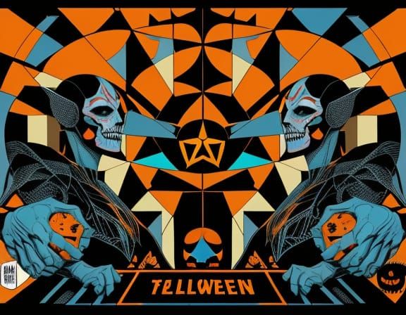 Halloween Pop Art Screen Print in Triadic Colors