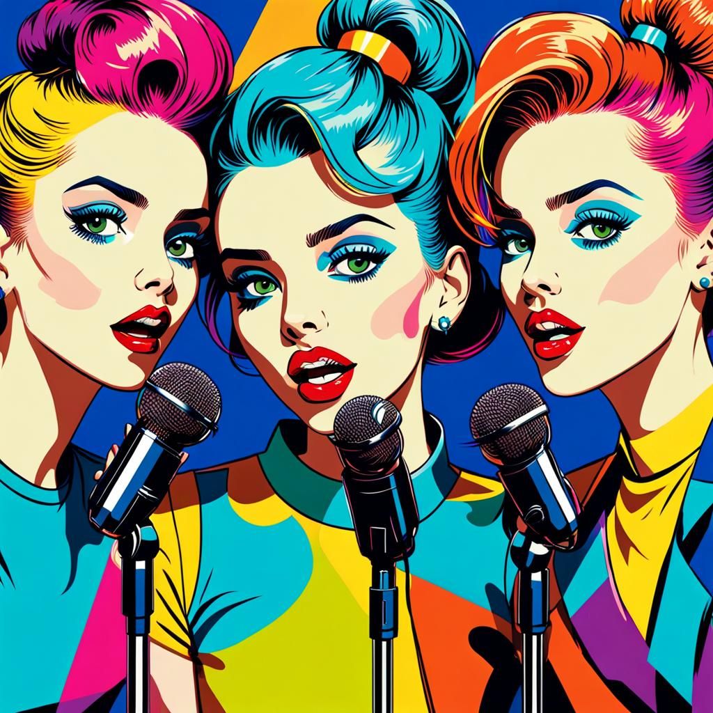 Singing Girls in Pop Art Style Screen Print